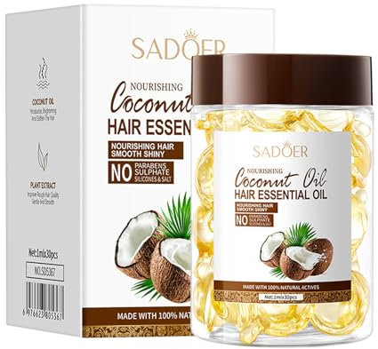 Hair Treatment Serum, Coconut Hair Oil, Hair Vitamin Serum Oil Capsules Hydrates and Softens Helps Repair Dry Frizzy and Damaged Hair, Leave-in Anti Frizz Conditioner For All Hair