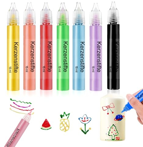 Scentoria 7 Stück Wachsstifte für Kerzen Bemalen Set Bunt 15 ml, Candle Pen für Verzieren, Tassen und Keramik Bemalen