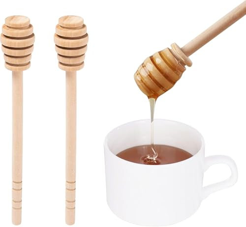 2PCs Wooden Honey Mixing Stirrer 6 Inch Honey Dipper Sticks Honey Spoon Long Handle Wood Honey Spoon Stir Bar for Honey Jar Dispense Drizzle Honey and Kitchen Tools