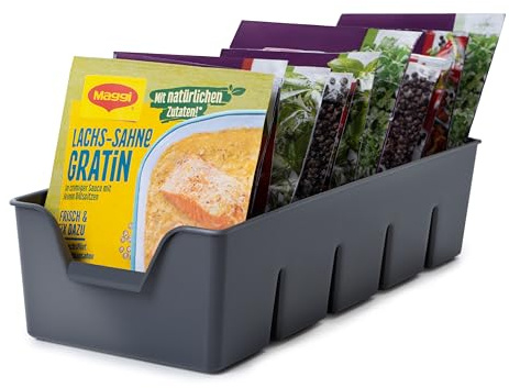 KONZEPT Gewürz Organizer für Schrank, 2er-Set, Stapelbarer Gewürze Aufbewahrung, Gewürzbehälter aus Plastik, Gewürzorganiser Küche, grau