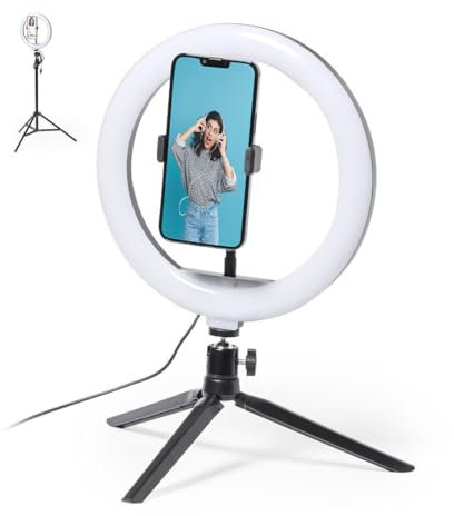 PROMO-SHOP - Anillo de Luz con Trípode, Aro de Luz Regulable 180 cm, Soporte para Móvil, 3 Posiciones de Iluminación, Anillo de Luz LED para Maquillaje, con Mando Remoto