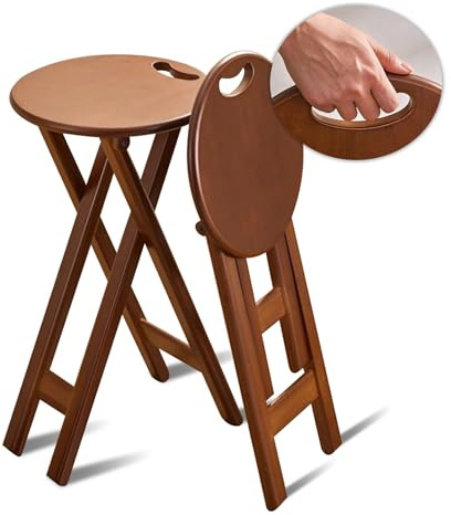 AutmDizyne Sgabello da Bar Pieghevole 63cm Sgabello per Bagno Senza Schienale Sgabello Alto Pieghevole Economico Salvaspazio con Maniglia Sgabelli Cucina Moderni Design Nessun Montaggio Marrone