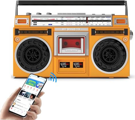 Reproductor de CD y Cintas Boombox Retro, Boombox Retro con Bluetooth de los años 80, Compatible con Entrada SD/USB, con Radio Am/FM, grabación/transcripción con un Solo Clic, para reuniones Familia