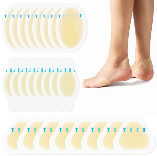 Blister Bandages for Feet, Gel Blister Cushions - 24Pcs Water Resistant Hydrocolloid Bandages for Heel, Toe & Foot - Blister Pads for Prevention & Recovery - Variety Pack