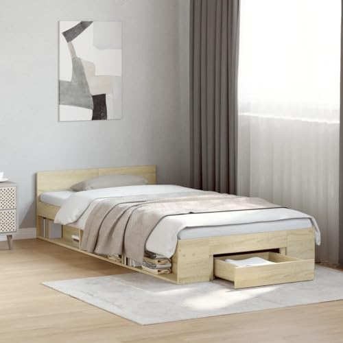 KTHLBRH Bettgestell Familienbett Doppelbett Schlafzimmer möbel Bettgestell mit Schublade Sonoma-Eiche 90x200 cm Holzwerkstoff