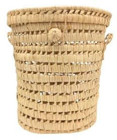 Cesta de Lavandería de Palma Natural, Diseño Tejido con Tapa y Asas, Organizador para Ropa de Mimbre (Mediano 38cm)
