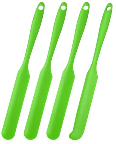 QUARKZMAN 4 Piezas Espátula de Silicona para Tarros Verde Oscuro | Espátula Resistente Al Calor para Mermelada, Espátula Rascadora de Silicona Antiadherente Con Mango Largo