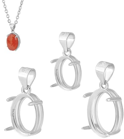 PH PandaHall 3 Styles 925 Sterling Silber Anhänger Fassungen Blanko Lünette Anhänger Tabletts Oval Lünette Rahmen Tablett Einstellung Für Cabochon Edelsteine Halsketten Schmuck
