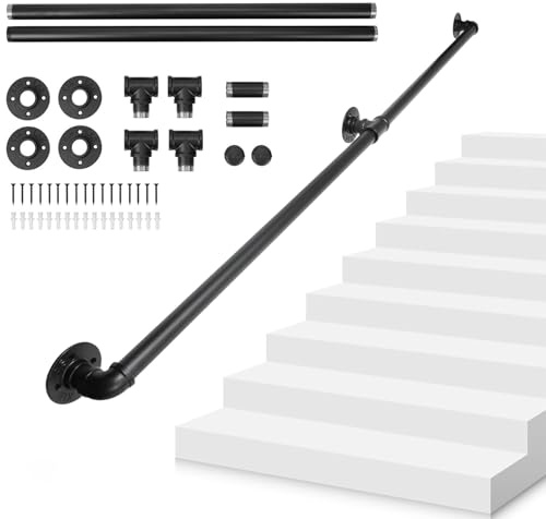 Ringhiera per scale in acciaio inox nero da 30 cm a 600 cm per uso interno per casa, corridoio, soffitta, soluzione di sicurezza durevole ed elegante