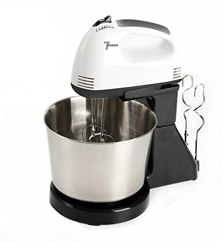 Batteur électrique sur pied avec bol en acier inoxydable de 2,5 L, 7 vitesses, crochet pétrisseur, fouet et batteur – Idéal pour cuisiner et cuire dans votre cuisine