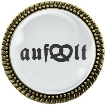 Gaudi-Brosche aufbrezelt mit Brezel im Wort von Woidladinger in Silber oder Bronze