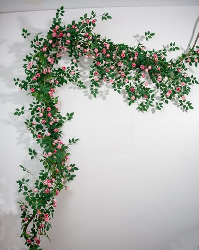 2PCS x 6FT Bendable Rose Vine Hanging Flower Garland Wildflower Floral Garland for Wall Decor Trellis Fence Home Room Decoration (Pink, 2pcs)