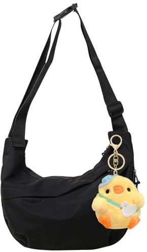AYNKH Borsa a Tracolla Mezza Luna da Donna, Tracolla Regolabile, Tasche Multiple, Ciondolo Cappello Blu Pulcino, 5.3L, Nero, Blu, Medio, Animato e Giocoso