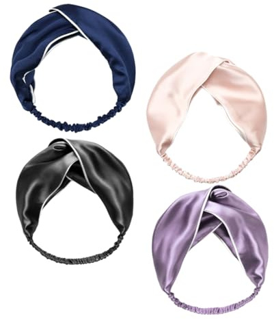 MERRYHAPY Lot De 4 Bandeaux Croisés Larges En Satin Imitation Soie, Bandeaux De Sport Unisexes Pour Sport, Maquillage Et Bain, Accessoires Coiffure Multifonctions (Couleurs Assorties)