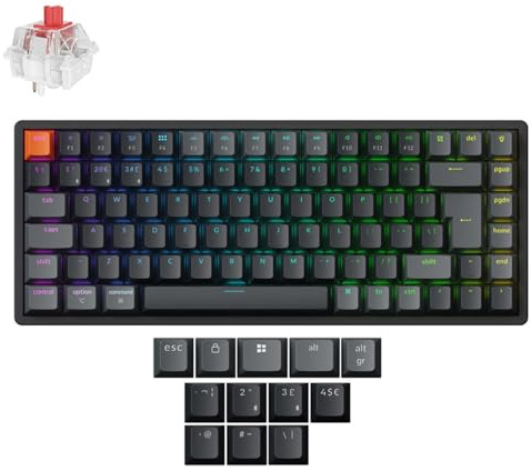 Keychron K2 QMK Custom Mechanical Keyboard Version 3, Programmable Wireless Wired RGB Keyboard with Super Red Switch, Aluminum Frames for Mac/Windows/Linux, UK ISO Layout