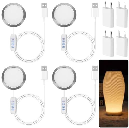 4 Stück 3D-Drucker LED-Lampen-Kit für Bambu Lab A1/A1mini/P1S/P1P/X1C, 2W Bambuolab 3D Drucker Zubehör Kreative DIY LED-Lampe Kits, Nachtlicht Modelle 3D Druck Zubehör Mit USB-Adapter