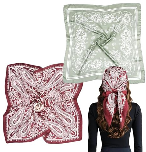 HSUYUN 2 Stück Seidentücher, 70 x 70 cm Kopftücher für Damen, Schal aus Imitierter Seide, Schwarz und Kamel Quadratische Schals, für Kleidung, Hals, Kopf