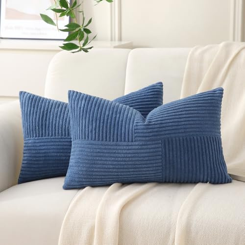 Yosodeko 2er Set Kordsamt Kissenbezug 30x50 Denim Blau, Flauschig Boho Kissenhülle Kissenbezüge Sofakissen Couchkissen Dekokissen Zierkissenbezug Weich Deko für Couch Bett Sofa Wohnzimmer