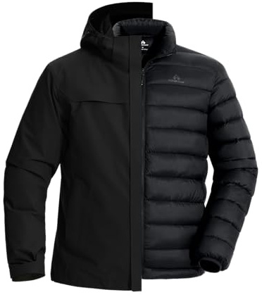 Pioneer Camp Giacca invernale da uomo 3 in 1, giacca da sci da uomo, in tessuto impermeabile, resistente ai graffi e resistente, colletto con cappuccio e fodera in cotone, Nero , M