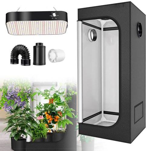 Piccola tenda da coltivazione 69,8 x 69,8 x 160 cm, per piantine da interni, resistente all'acqua e alla luce, per coltivazione di funghi, con luce a LED
