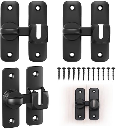 Zyiphor 3 Pièces de Verrous de Porte, Serrure pour Porte Coulissante, Verrouillage Intérieur en Alliage d'aluminium 90/180 Degrés, Loquet Basculant, Verrou de Barrière pour Portes de Grange