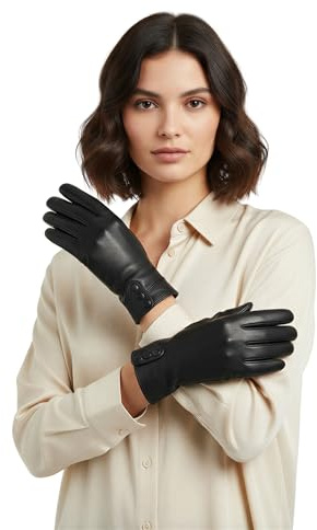 Vivisence Donna Guanti In Pelle Invernali Fodera In Lana Calore E Comfort, Nero,44