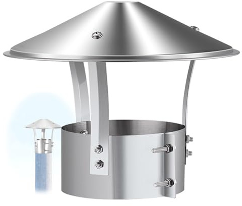 Acier Inoxydable 201 5/6/7in Chapeau de Conduit Inox, Anti-Oiseaux | Capot résistant aidant à bloquer pluie, feuilles et oiseaux. Pour poêles, cheminées et conduits de toit.(100mm)