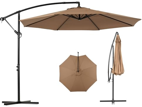 Backyard Expressions 10FT Cantilever Patio Umbrella – Outdoor Offset Hanging Umbrella with Smooth Crank, Tilt Adjustment & UV Protection – Heavy-Duty Steel Frame (Base Not Included)