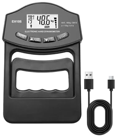 Testeur numérique de force de préhension | Dynamomètre électronique portatif et rechargeable mesurant jusqu'à 400 lb/180 kg avec chargement USB ; Parfait pour le fitness à domicile, la pratique sporti