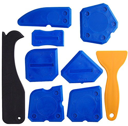 Kuuqa 9 Pieces Caulking Tool Kit Silicone Sealant Finishing Tools Caulk Remover Board for Bathroom Kitchen Room and Frames