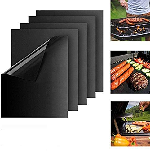 BBQ Grillmatte, VOYAGE 5er Set Antihaftbeschichtung Grillmatte, Ideal für Kohle-, Elektro- und Gas- Grills, LFGB und FDA Zulassung, 40x33 cm, Perfekt für Fleisch, Fisch und Gemüse (Schwarz-5er)
