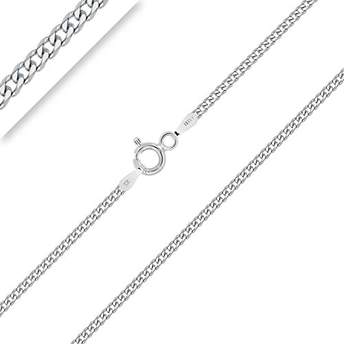 PLANETYS - 925 sterling silver rodium efterbehandling platt pansarkedja halsband 1,5 mm bredd längder: 40, 46, 50, 56, 66, 71 cm, 22 inches, Sterlingsilver