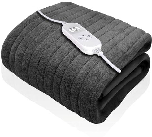 Dreamcatcher Luxurious Grey Heated Throw Electric Blanket, 160 x 120cm Heated Blanket Machine Washable Soft Fleece Electric Throw Overblanket with 12HR Timer and 9x Control Heat Settings
