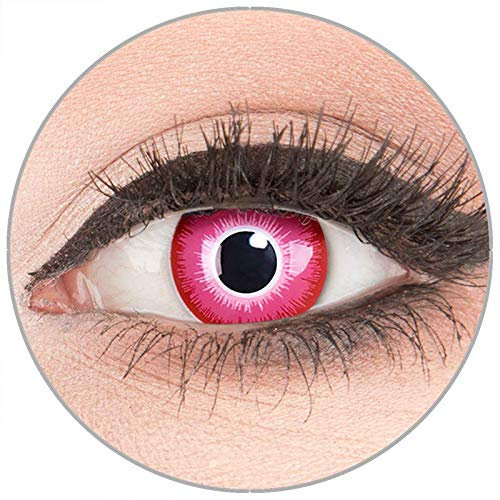 Farbige Kontaktlinsen zu Fasching Karneval Halloween in Topqualität von 'Glamlens' ohne Stärke 1 Paar Crazy Fun rosa weiße 'Emine' mit Behälter