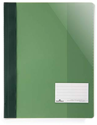 Durable Sichthefter für Din A4, Überbreite, grün, 25er Packung, 269005 | Schnellhefter mit Klarsichtdeckel, Innentasche für ungelochte Blätter, Fenster für Visitenkarten