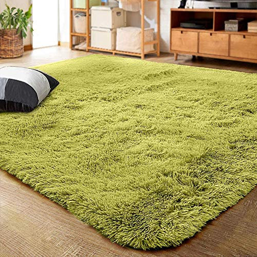 Muutos Teppiche Nach Maß, Shaggy Kunstfell Schaffell, Flauschig Weiche Robust Qualität, für Wohnzimmer Esszimmer Gästezimmer, Grün, 60 x 120 cm