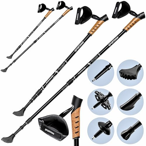 SPORTANA® Wanderstöcke Teleskop Aufsätze Gummipuffer Nordic Walking Stöcke Verstellbar 68-135cm Dämpfung Leicht Alu Kork Herren Damen Trekkingstöcke