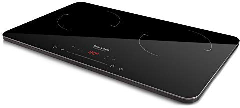 Taurus - Placa de inducció Darkfire Double | digital con 2 fuegos | Diámetro hasta 20 cm. | 8 niveles de potencia | Temperatura ajustable | Función temporizador | Diseño ultraslim | 3500W potencia