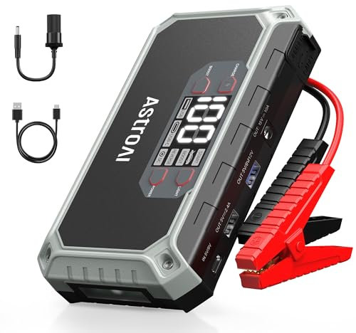 AstroAI Jump Starter Power Pack for 7.0L Petrol/3.0L Diesel Engines, 18000mAh Car Battery Booster Jump Starter Power Bank (12V DC and QC3.0 Output), with LCD Screen, LED Torch, Cigarette adaptor