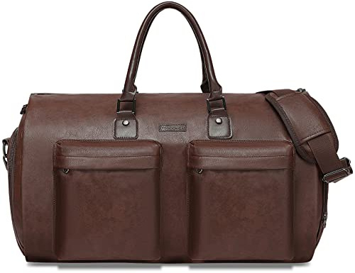 Modoker - Bolsa de Ropa de Cuero Convertible, Bolsas de Viaje para Ropa, Resistente al Agua, Regalos para Hombres, Mujeres, Negocios, 2 en 1, para Colgar Maletas, Bolsas de Viaje, Color marrón
