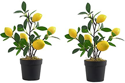 EESLL Künstlicher Zitronenbaum-Formschnitt, 2 Stück, 11,8 / 17,8 cm, Mini-Topfpflanzen, Obstbaum im Topf für Heimdekoration