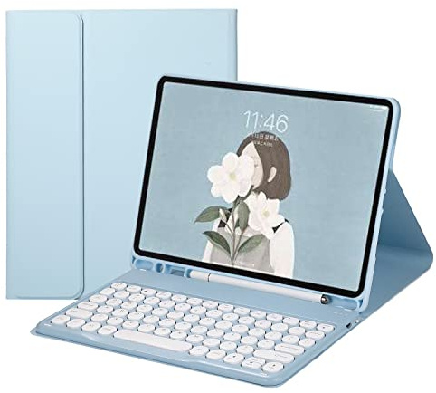 QYiiD Funda para Teclado para iPad 6, iPad 5, Air 2 Pro de 9.7 Pulgadas, Teclado Redondo, Funda iPad 6ª 5ª Gen Libro con Soporte para lápiz, Teclado inglés Desmontable para iPad 9.7 2018/2017, Azul