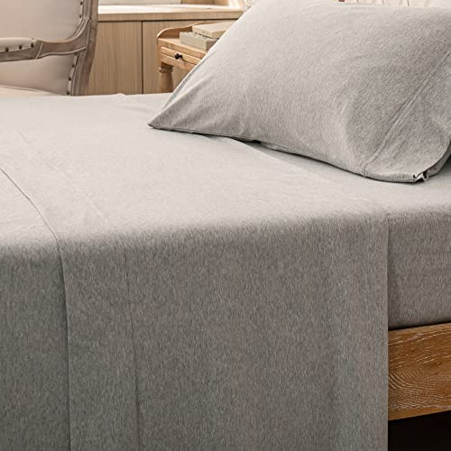PURE ERA Jersey Knit Flat Top Sheet Only 100% T-Shirt Heather Cotton Super Soft Comfy Breathable(1-Pack, King, Heather Grey) | 100% Cotton, T Shirt Soft, Breathable, Stretchy, Machine Washable, Modern and Casual