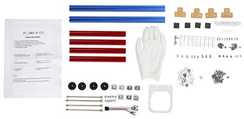 DIY Caja de Marco Abierto, DIY MATX Placa Base Aleación de Aluminio Computadora PC Caja Chasis 360x248 Mm Soporte 4 PCI Ranura Caja de PC para Juegos para ATX Fuente de Alimentación(Azul Rojo)