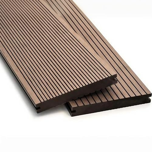 WPC Terrassendielen Massiv Dielen - Komplett-Set Hellbraun | 8 m² (4m x 2m) Holz-Brett Dielen | Boden-Fliesen + Unterkonstruktion & Clips | Balkon Boden-Belag + rutschfest + witterungsbeständig