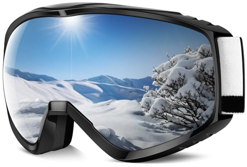 Findway Gafas de Esquí, Mascara de Esqui para Ski y Snowboard Hombre Mujer Adultos Juventud Jóvenes OTG Compatible con Casco Anti Niebla Protección UV Gris Gafas de Ventisca