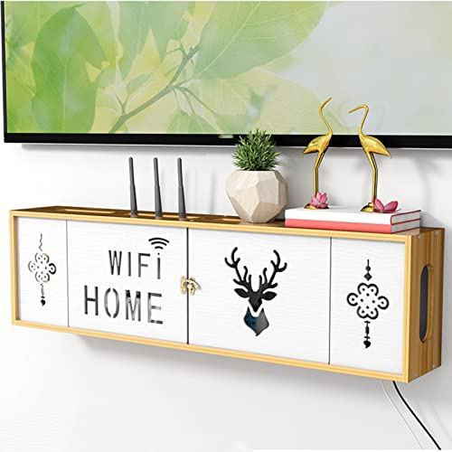 YTGH Wand befestigte WLAN Router Aufbewahrungsboxen, Router Regal, WLAN Box Wand, Kabelbox, Kabelbox groß, Schreibtisch Kabelmanagementbox Holz, 73 * 12 * 20 cm