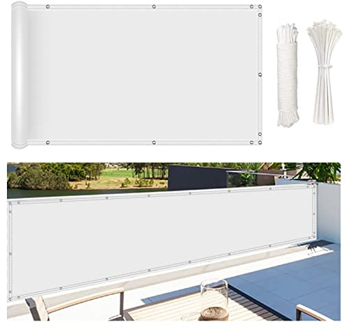 NKADNB Recinzione Copertura per Balcone 90x900cm Frangivista Balcone Recinzione Impermeabile Frangivista Balcone per Protezione Privacy Protezione Privacy con Occhielli, Bianco