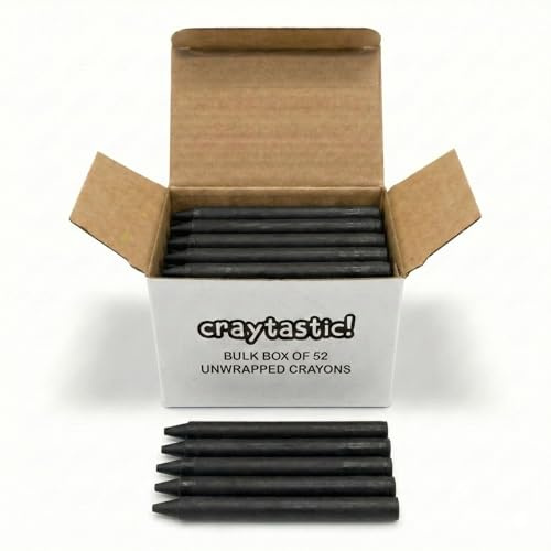 Craytastic! Bulk Unwrapped Crayons Box of 52 (Black) for Crafting, Parties, Kids - Paperless Crayons, No Paper Wrapper - Safety Tested Compliant with ASTM D-4236