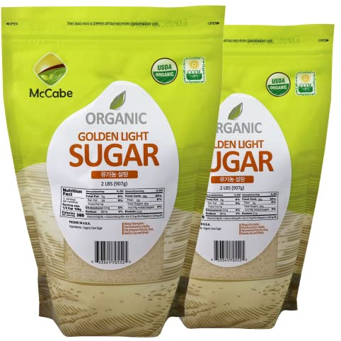McCabe Organic Golden Light Sugar - Rich with Fiber & Minerals | USDA and CCOF Certified | Packed in USA | 2Lbs
